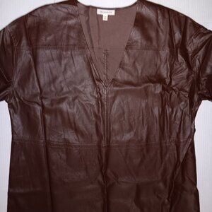 PROLOGUE V-NECK FAUX LEATHER DRESS